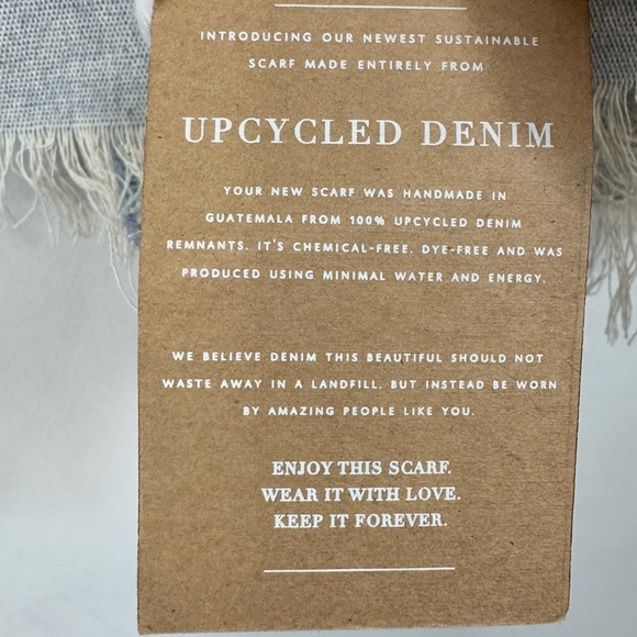 NWT Tribe Alive x BE KIND by Ellen Upcycled Cotton Denim Striped Fringe Scarf - Picture 3 of 6